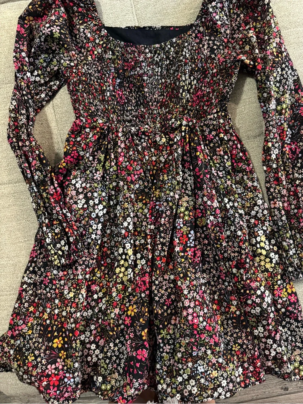 GAP Black Floral Long-Sleeve Girls' Dress with Pink and Yellow Accents